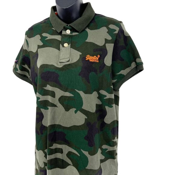 Superdry SIze Medium Men Classic Camo Pique Polo Shirt Collar Short Sleeve Green - Picture 4 of 8